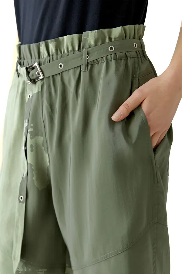 Balloon Cut Satin Trousers with Elastic Waist and Belt 2 Image