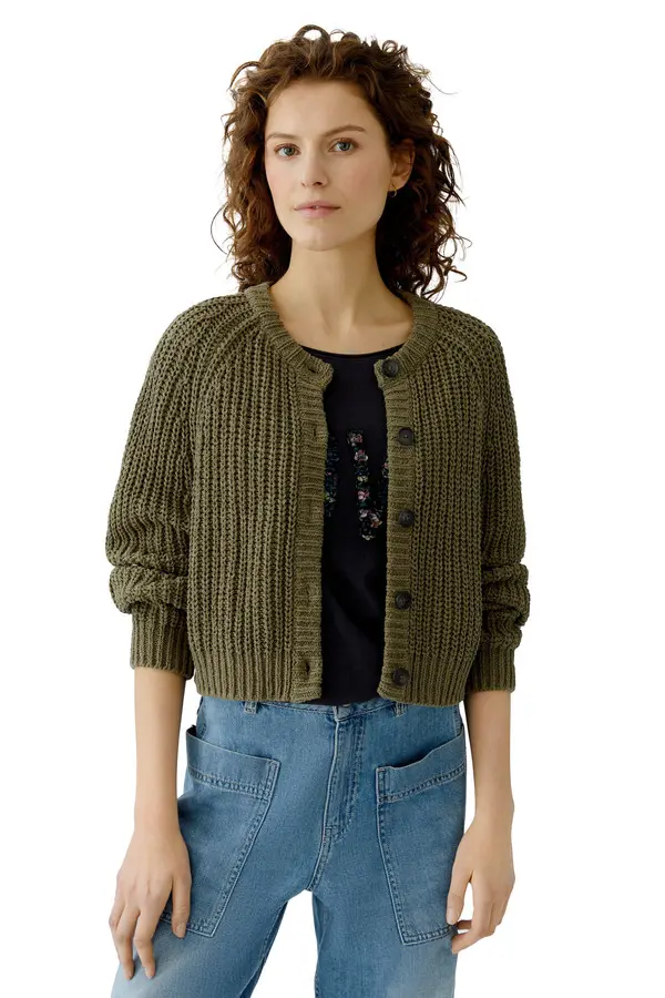 Rib Knitted Long Sleeve Round Neck Short Cardigan 1 Image