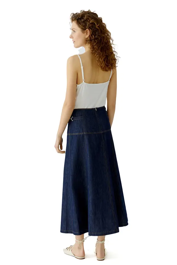 Tailored Cut A-line Denim Midi Skirt 2 Image