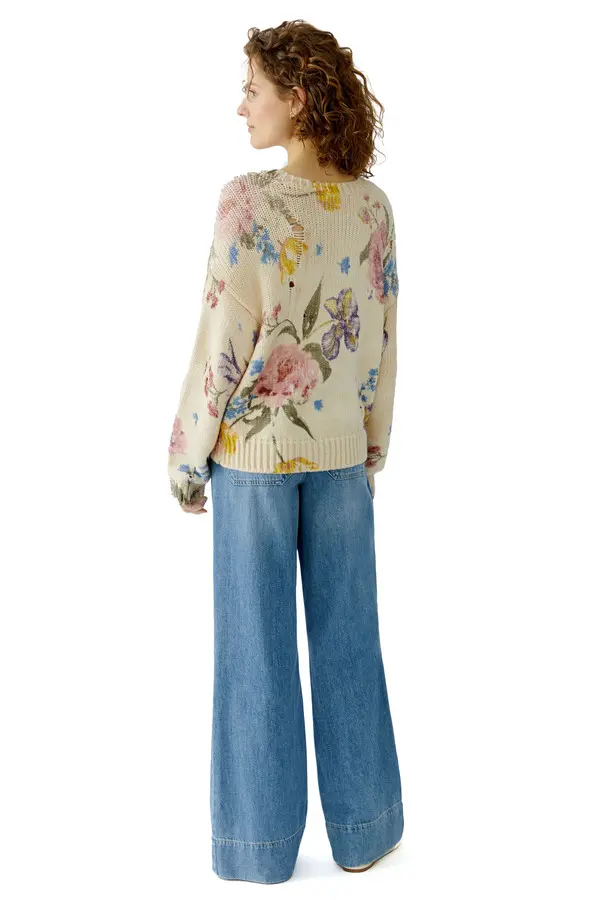 Soft Cotton Floral Pullover with Knitted Cuffs 2 Image