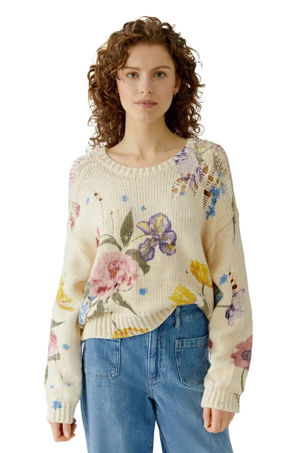 Soft Cotton Floral Pullover with Knitted Cuffs 3 Image