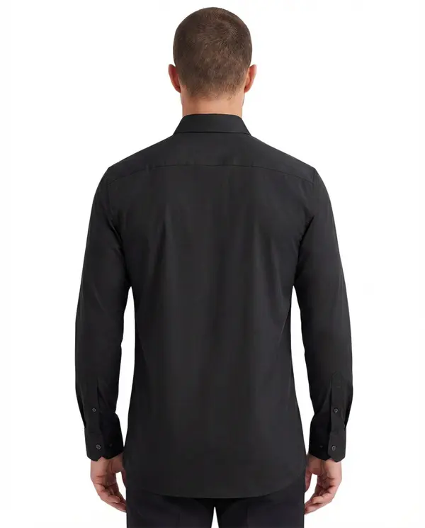 Slim-Fit Mandarin Collar Long Sleeve Shirt 1 Image