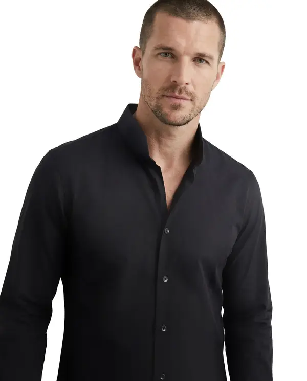 Slim-Fit Mandarin Collar Long Sleeve Shirt 2 Image