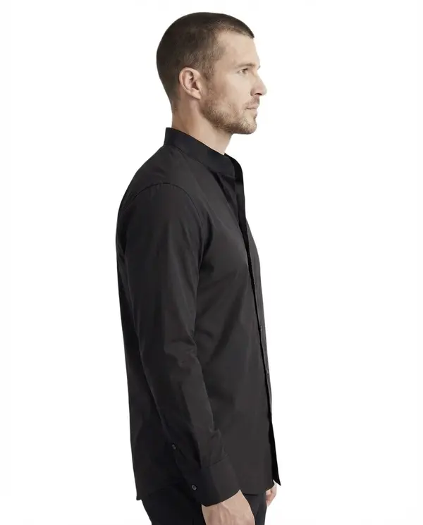 Slim-Fit Mandarin Collar Long Sleeve Shirt 3 Image