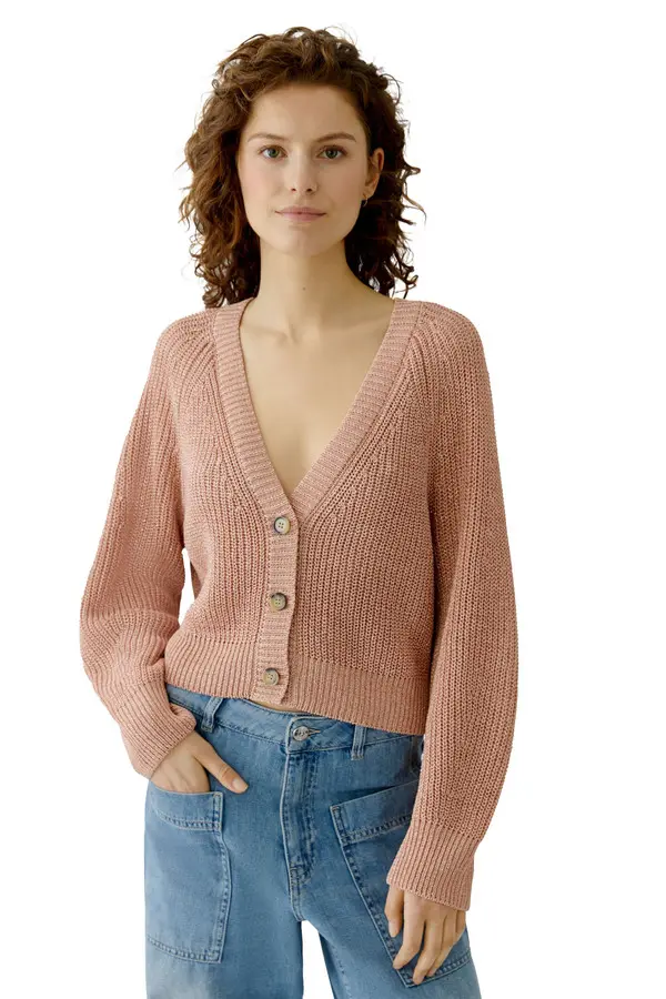 Deep V-neck Mix Knitted Long Sleeve Cardigan
 2 Image