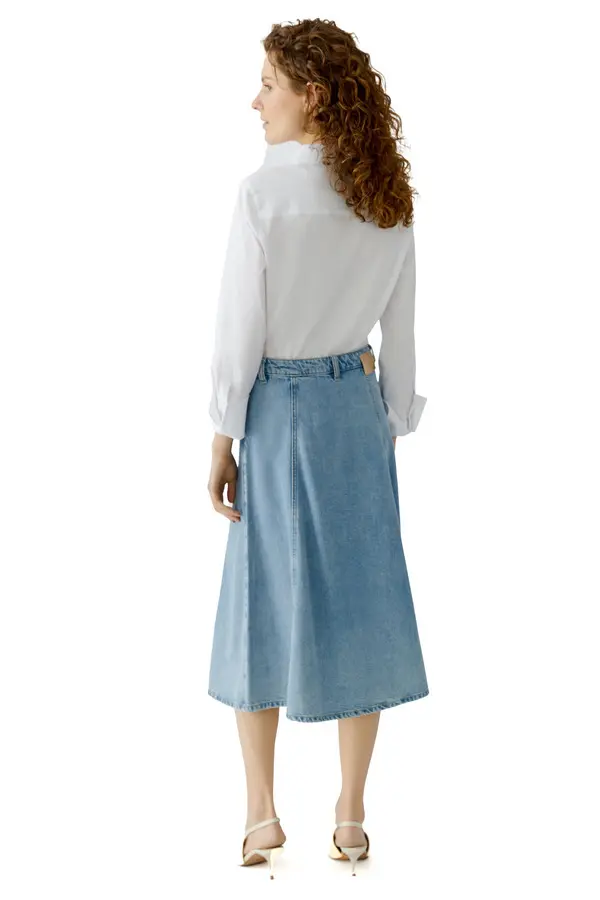 Lyocell-cotton Blen Tailored Denim Midi Skirt 2 Image