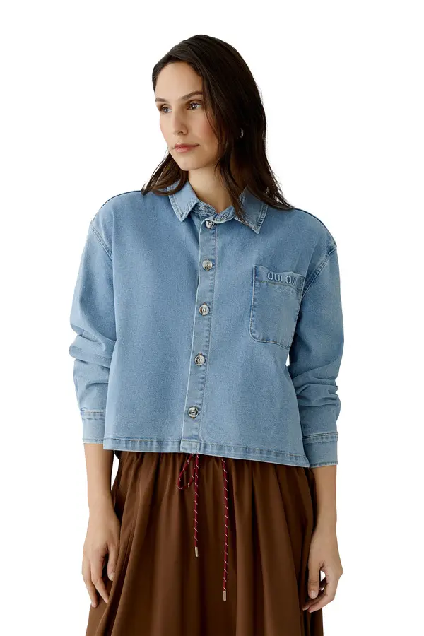 Relaxed Fit Denim Jacket with Shirt Collar 1 Image