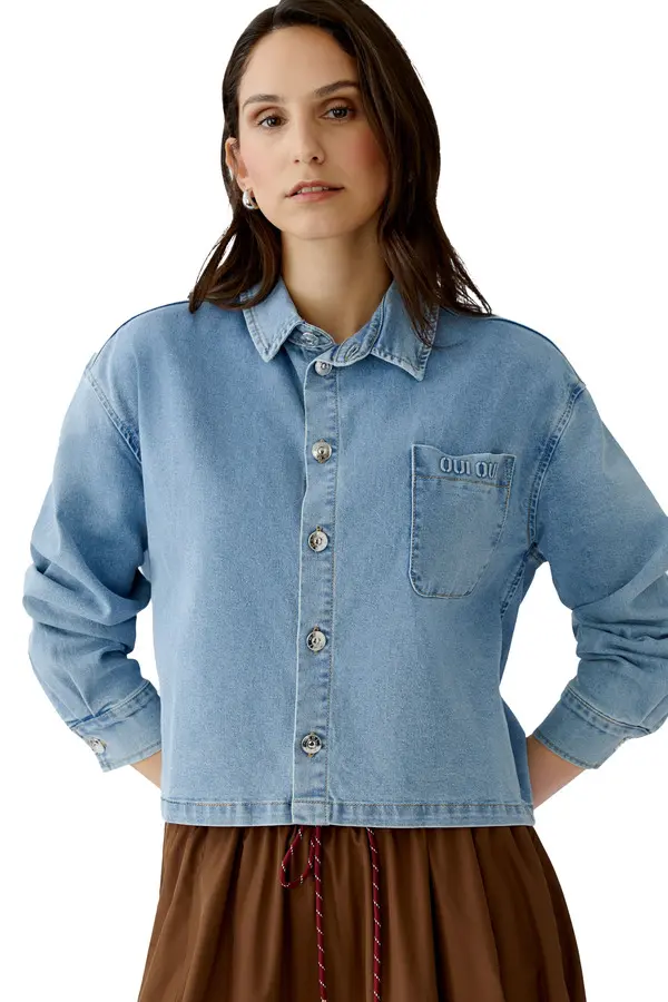Relaxed Fit Denim Jacket with Shirt Collar 2 Image