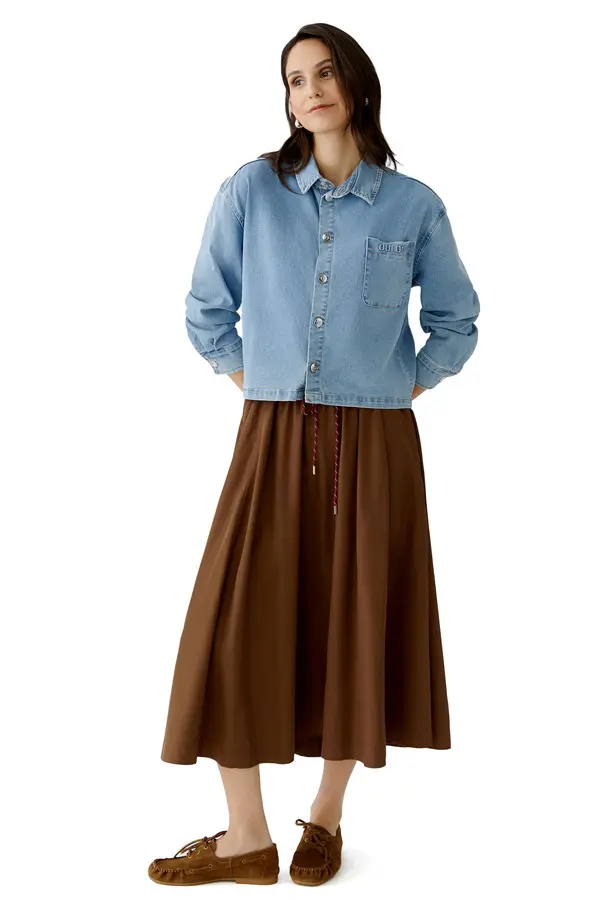 Relaxed Fit Denim Jacket with Shirt Collar 3 Image