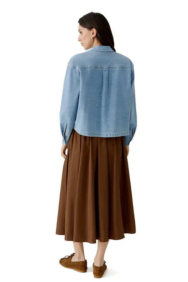 Relaxed Fit Denim Jacket with Shirt Collar 4 Image