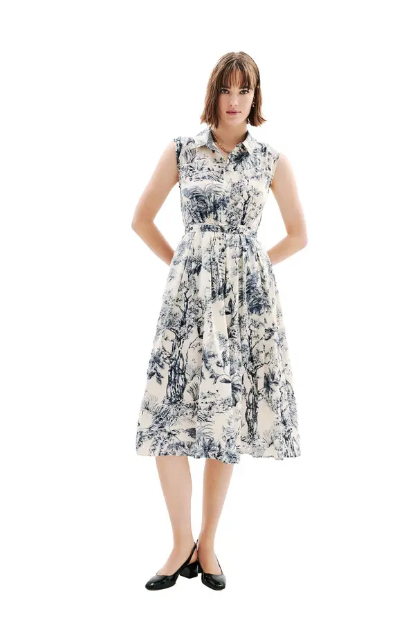 Botanical Print Sleeveless Midi Dress 2 Image