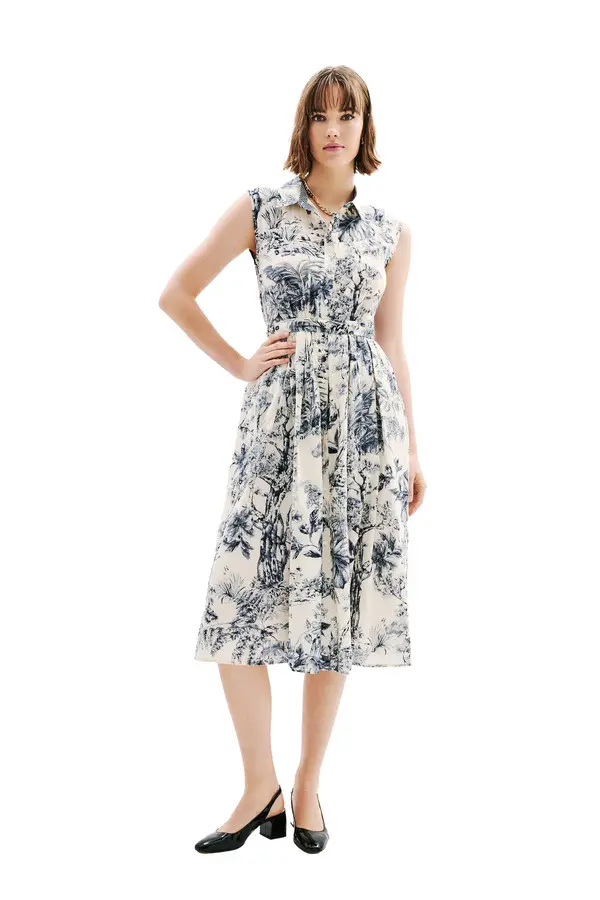 Botanical Print Sleeveless Midi Dress 3 Image