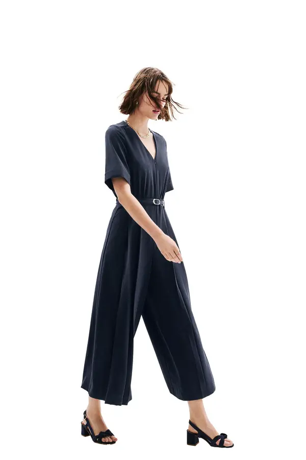 V-Neck Short Sleeve Jumpsuit with Gold Buckle Belt 2 Image