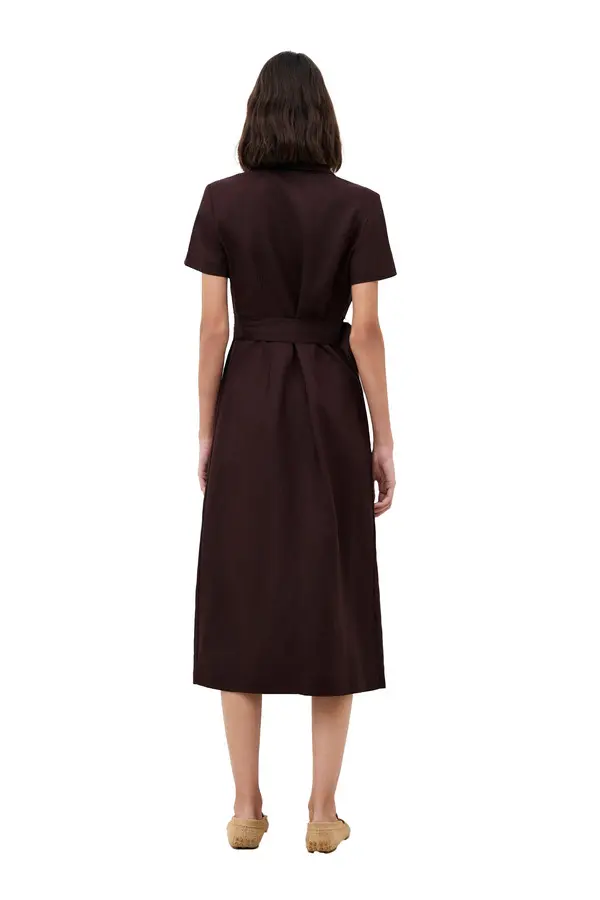 Tailored Pocket-Detail Midi Dress with Waist Belt 1 Image