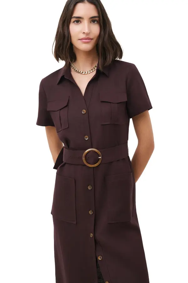 Tailored Pocket-Detail Midi Dress with Waist Belt 2 Image