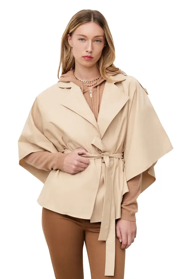 Belted Wide Sleeves Short Poncho 2 Image