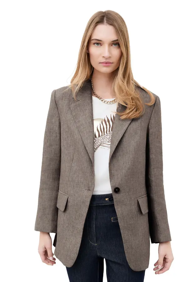 Single-Breasted Linen-Blend Blazer 2 Image