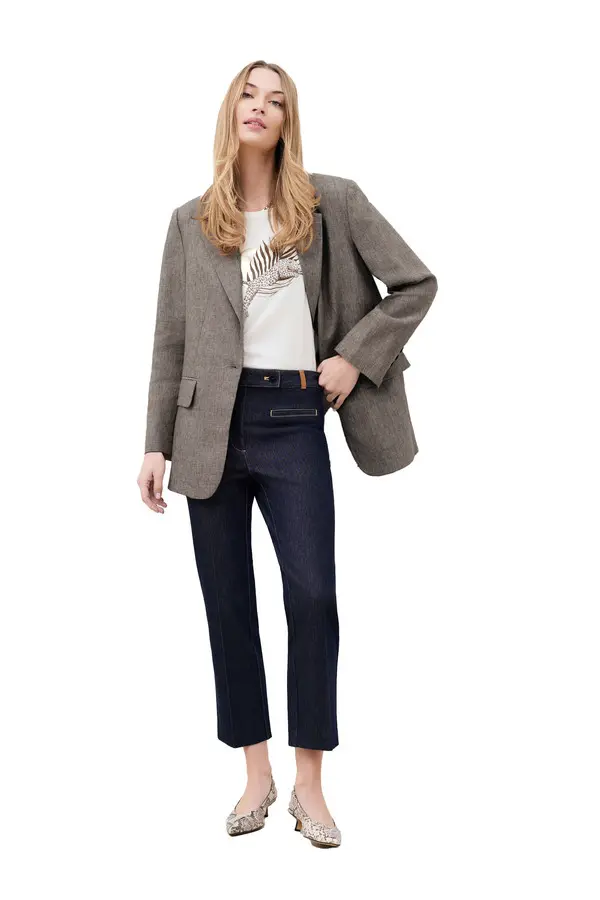 Single-Breasted Linen-Blend Blazer 3 Image