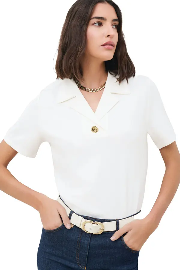 Short Sleeve Polo with Gold Button Detail 1 Image
