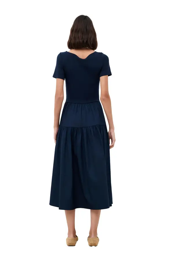 Short-Sleeve Dress with Flounced Skirt 2 Image
