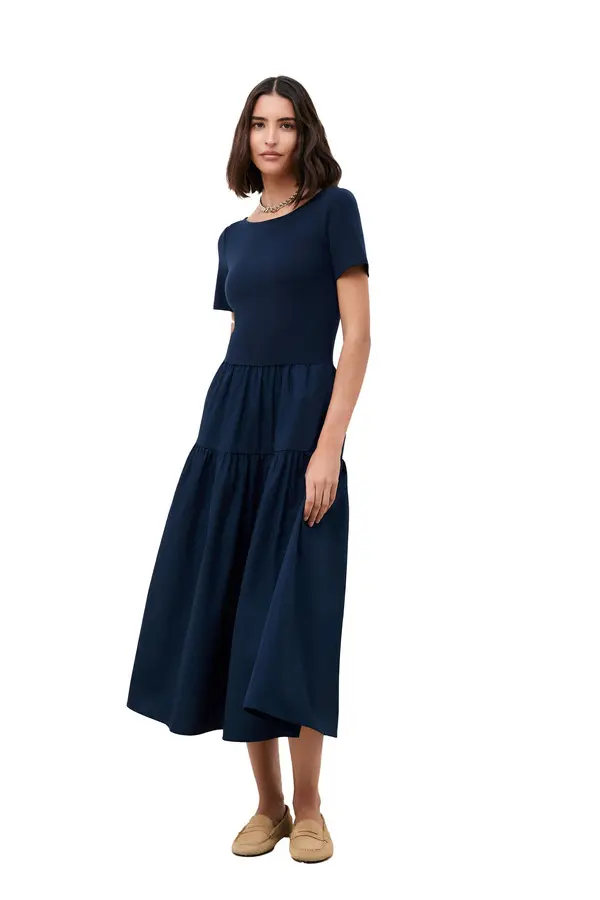 Short-Sleeve Dress with Flounced Skirt 3 Image