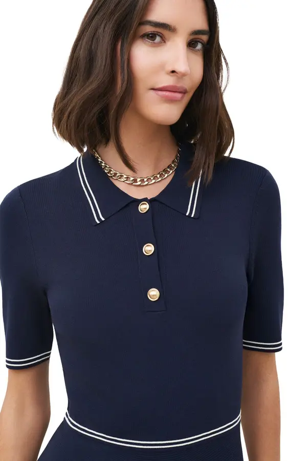 Fit-and-Flare Knit Dress with Gold Button Placket 2 Image