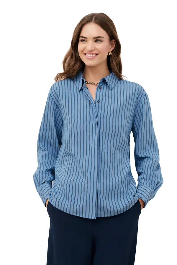 Straight Cut Pinstriped Organic Cotton Shirt 3 Image