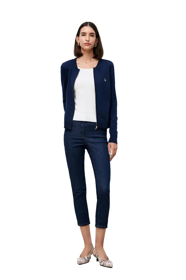 Zip-Up Cardigan with Anchor Embroidery 1 Image