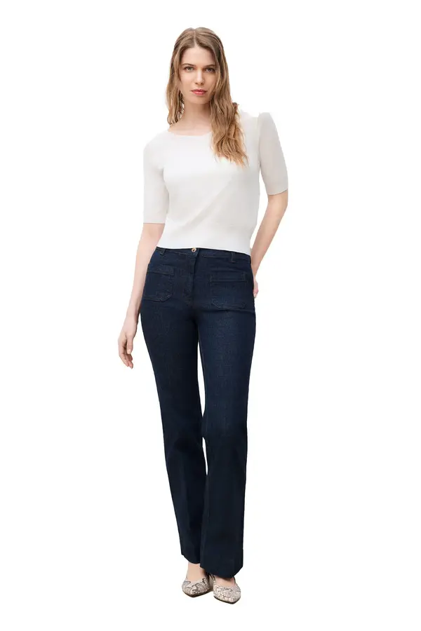 Short-Sleeve Sweater with Ribbed Trim 1 Image