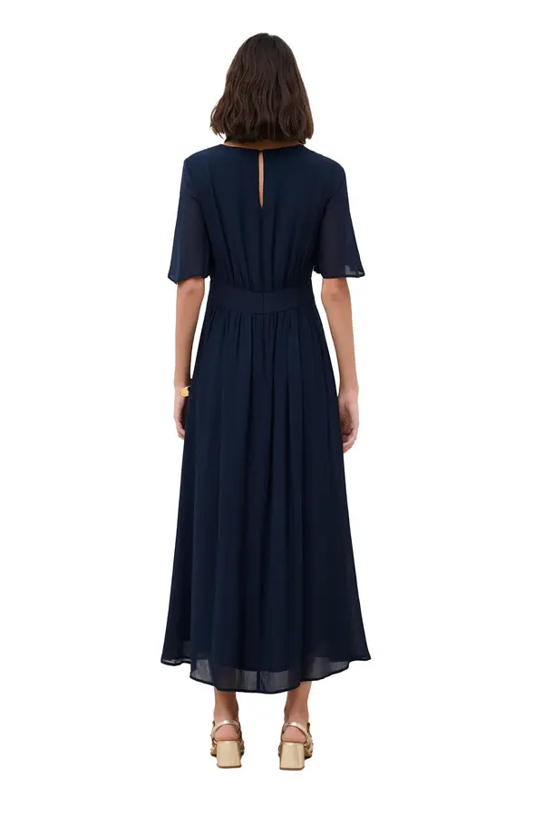 Belted A-Line Long Dress with Flowy Sleeves 1 Image