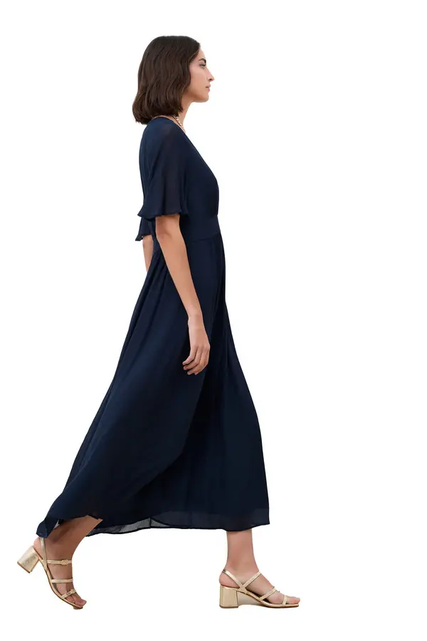 Belted A-Line Long Dress with Flowy Sleeves 3 Image