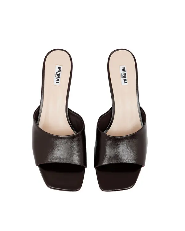 Square-Toe Leather Kitten Heel Mules 1 Image