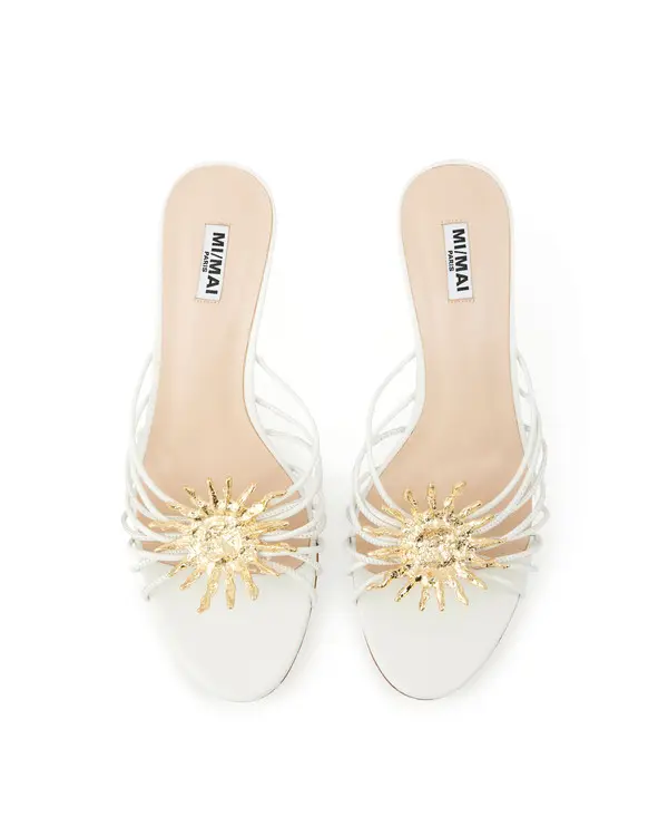 Strappy Heeled Mules with Gold Butterfly Embellishment 2 Image