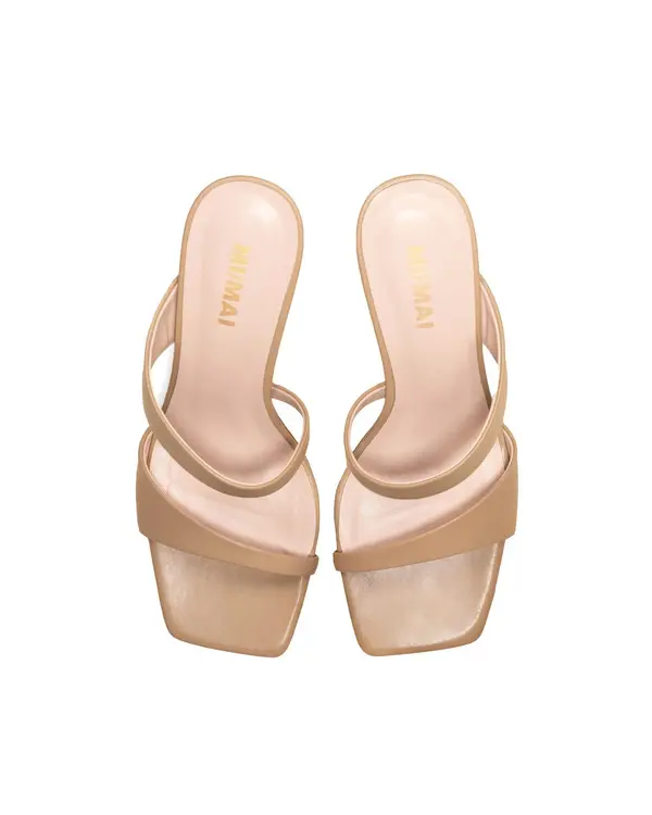 High Heeled Square Toe Two Straps Leather Mule 1 Image