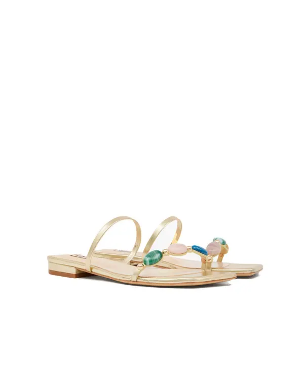 Leather Flat Slide with Multi-Color Gemstone Detail 2 Image