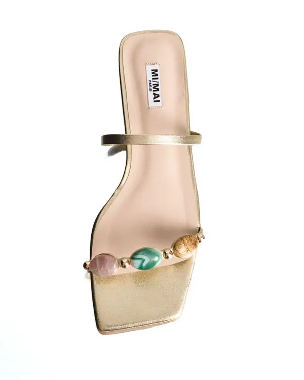 Leather Flat Slide with Multi-Color Gemstone Detail 3 Image