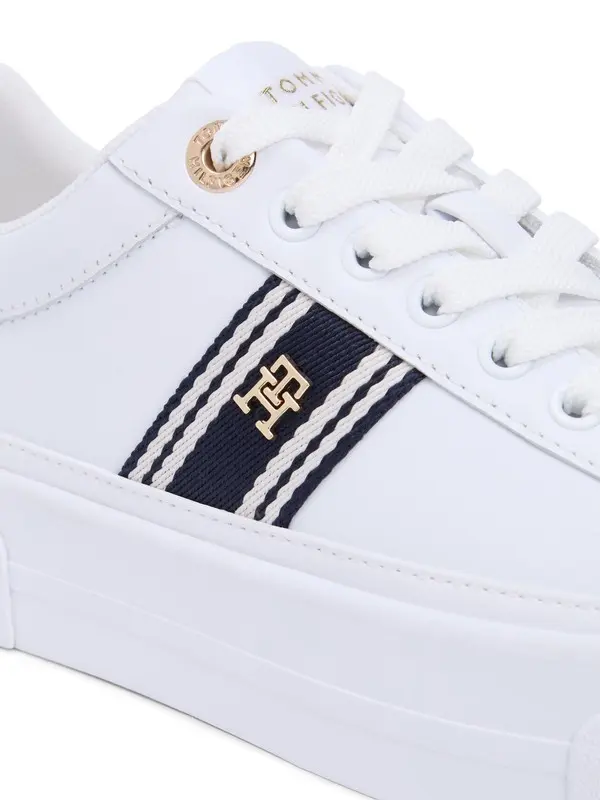 Leather Webbing Strap Cupsole Sneakers 1 Image