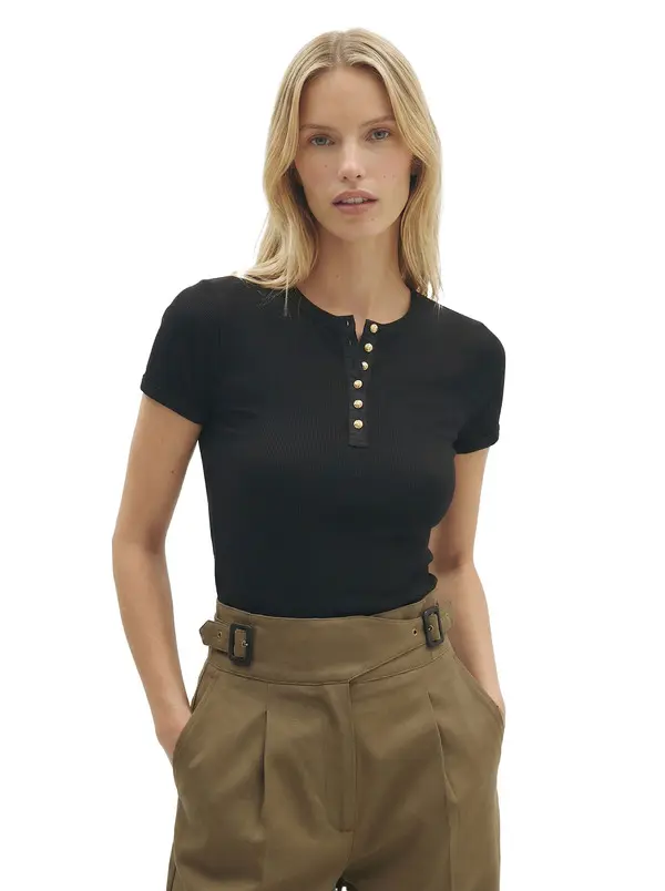 Round-Neck T-Shirt with Buttons 2 Image