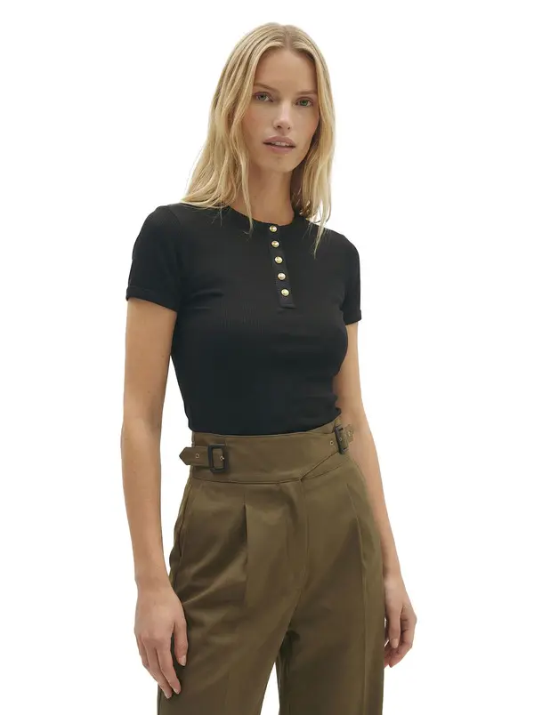 Round-Neck T-Shirt with Buttons 3 Image