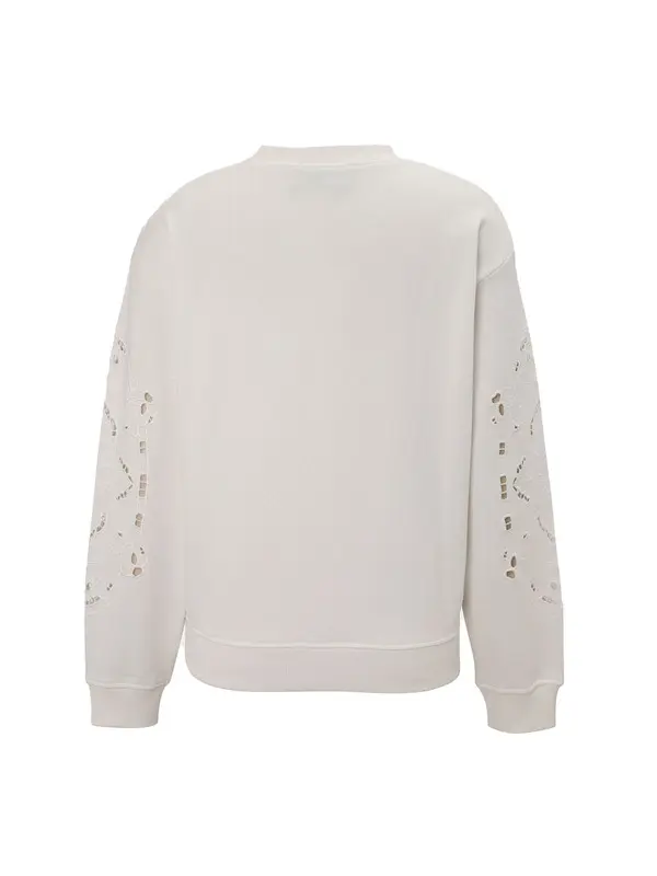 Long-Sleeve Round-Neck Sweatshirt with Flower Embroidery 1 Image