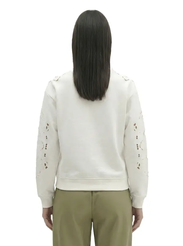 Long-Sleeve Round-Neck Sweatshirt with Flower Embroidery 2 Image