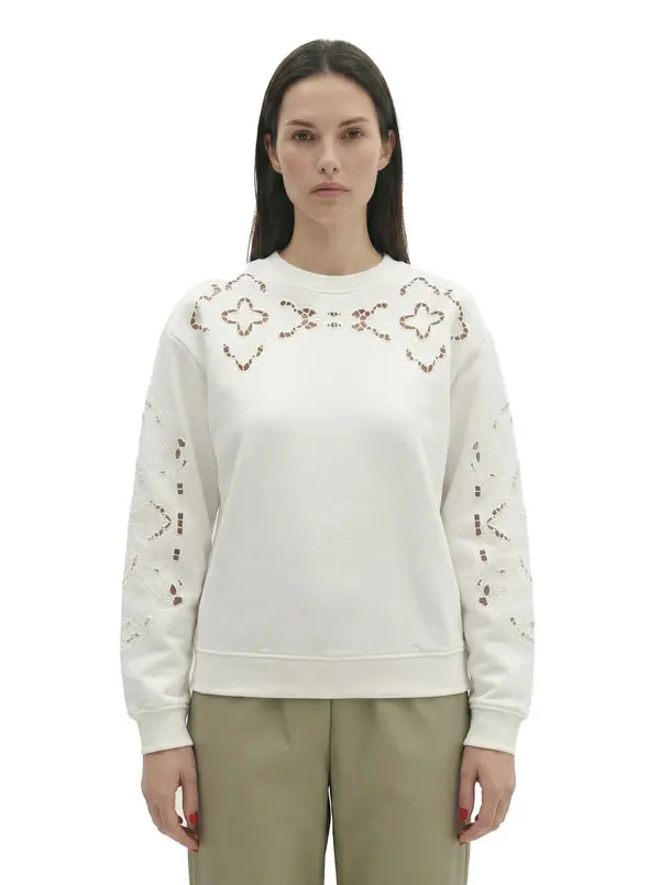 Long-Sleeve Round-Neck Sweatshirt with Flower Embroidery 3 Image