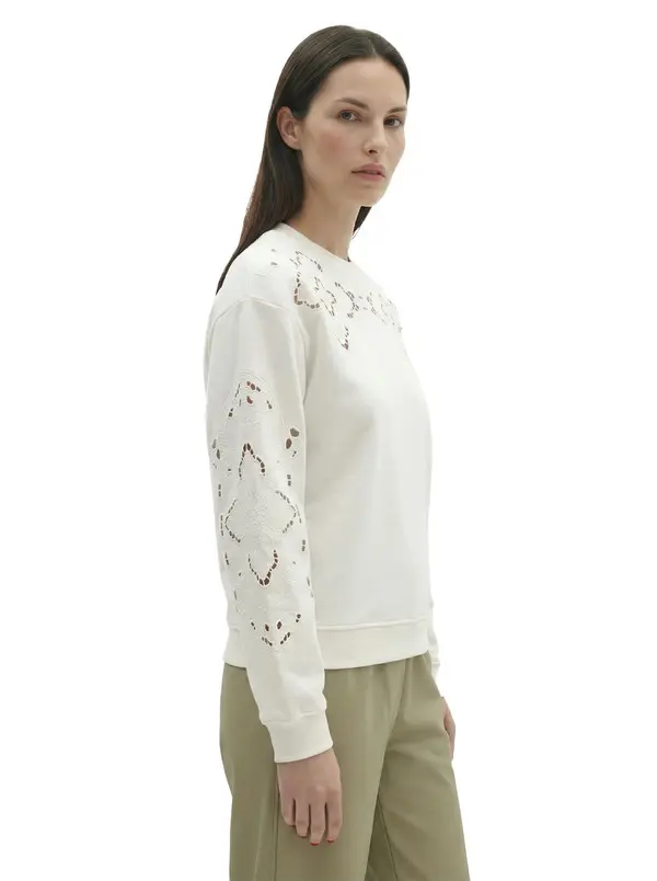 Long-Sleeve Round-Neck Sweatshirt with Flower Embroidery 4 Image