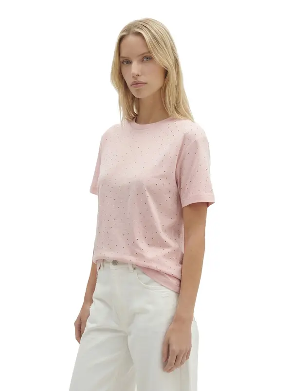 Short Sleeve T-shirt with Rhinestones 2 Image