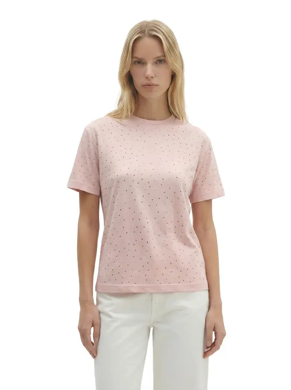 Short Sleeve T-shirt with Rhinestones 3 Image