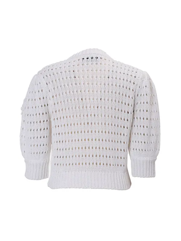 Short-Sleeved Round-Neck Cotton Cardigan With Flowers 1 Image