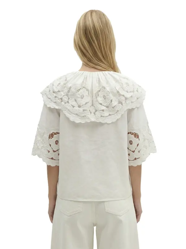 Shawl-Collar Shirt with Broderie Anglaise 3 Image