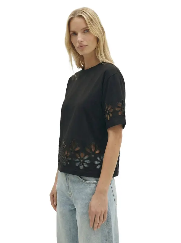 Round-Neck T-Shirt With Floral Cutouts 1 Image