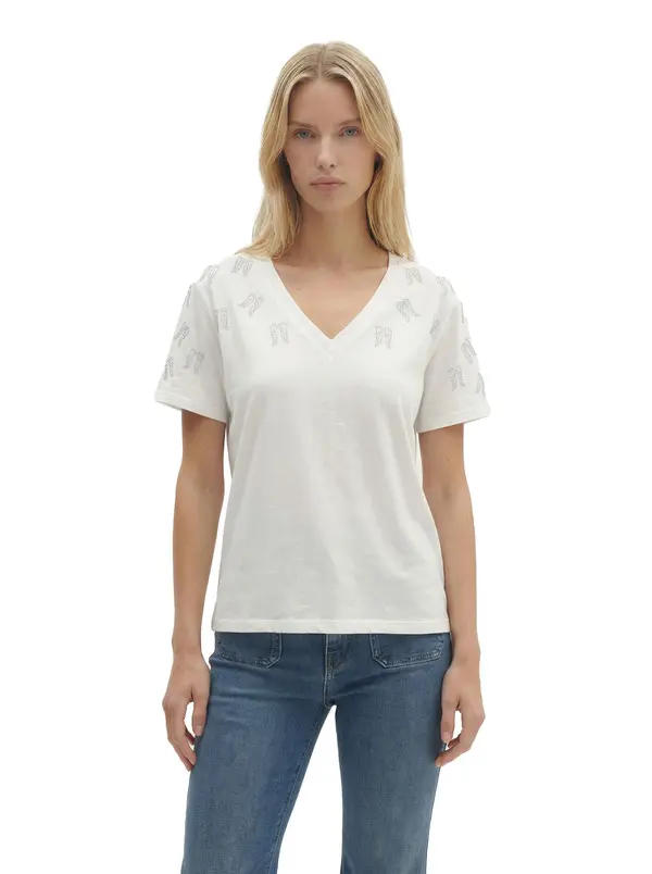 V-Neck T-Shirt With Rhinestone Wings 2 Image