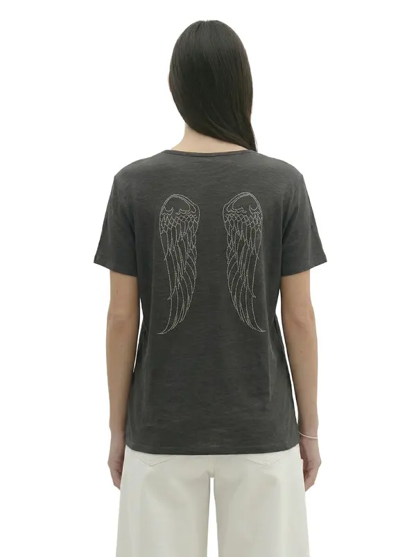 Linen T-Shirt With Rhinestone Wings On The Back 2 Image